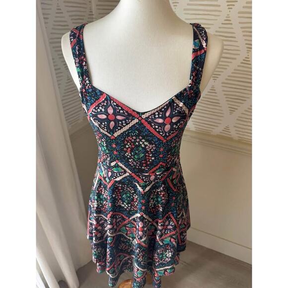 Free People Women's Medium Black Pink Green Fit Flare Mini Dress - Picture 3 of 6